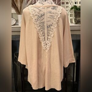 Winter Lennon Womens Medium Oversized Arlo Thermal Top Lace Trim Open Back